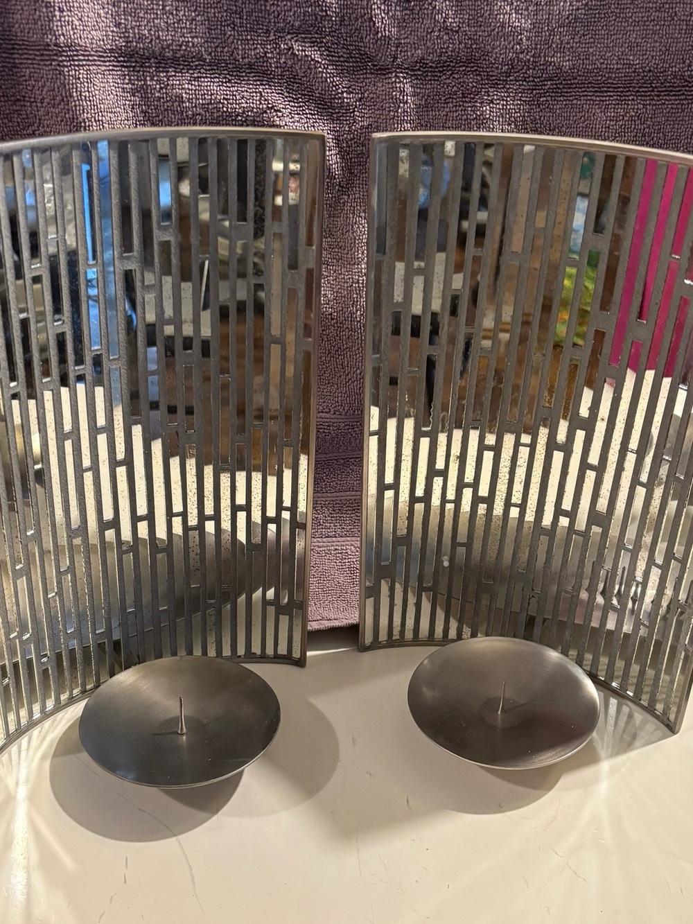 Crate&Barrel - Set of 2 Art Deco Mirror-Slated Candle Wall Sconces (New In Box)